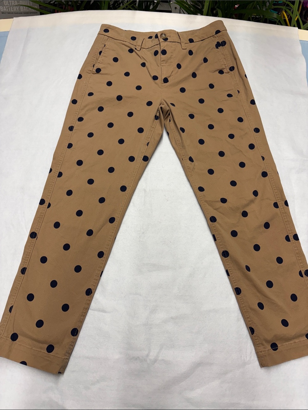 J. Crew Tan Ankle Pants with Navy Polka Dots size 6